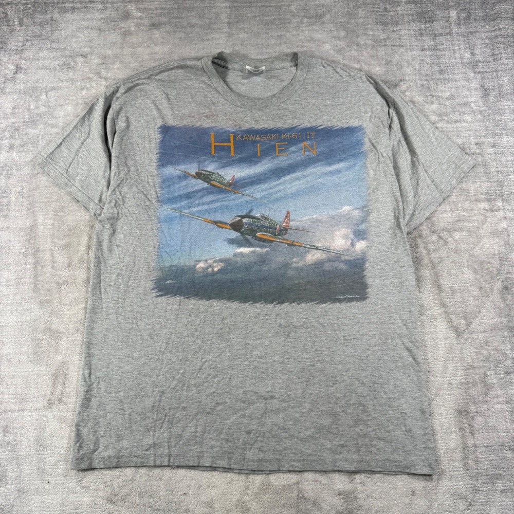 Kawasaki Ki61IT Hien Shirt Men XL Gray Aviation Graphic Vintage 2001 Military